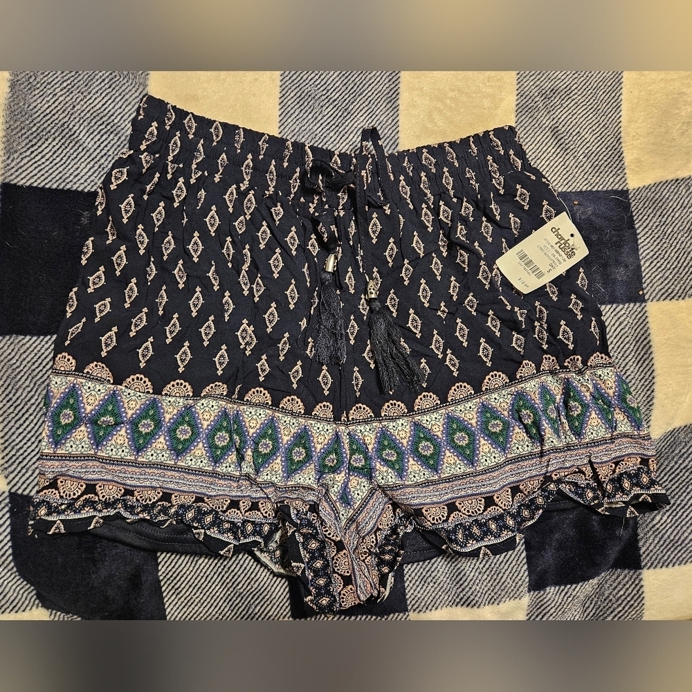 NWT Charlotte Russe Womens Blue Multicolored Elastic Waist Shorts Size Small